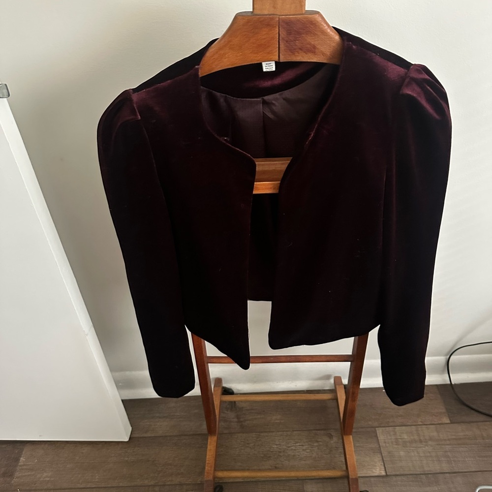M&M'S maroon Velvet Blazer with Fitted Silhouette
